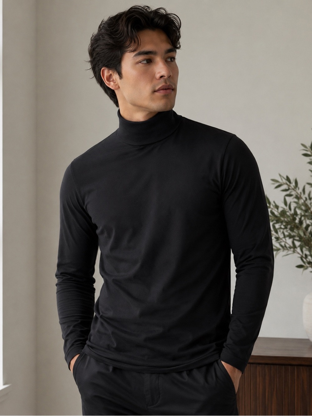 UNIQLO Men’s Large Black Turtleneck Long Sleeve Stretch Layering Shirt